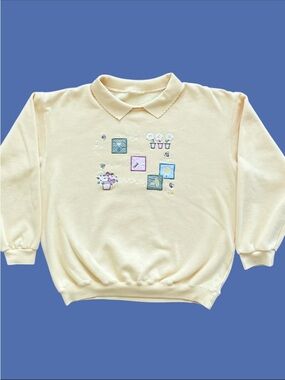 Vintage 90s Northern Reflections Yellow Garden Appliqué Embroidered Sweatshirt